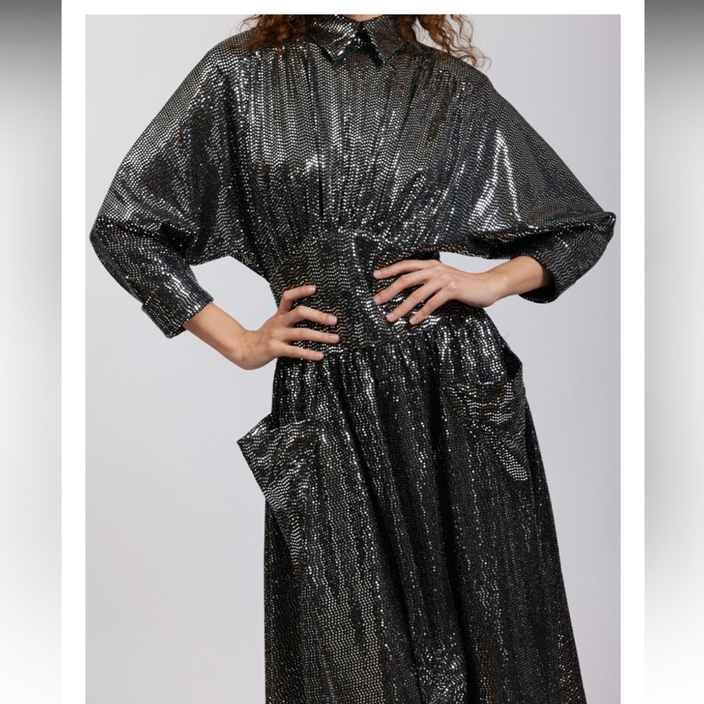 NWT Batsheva Goldie Dress in Silver Sequin Designer Luxury Celeb Style - Picture 6 of 16
